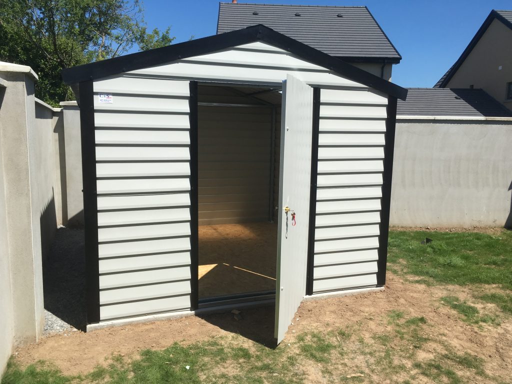 shed white in color in a garden Shouteast steel sheds