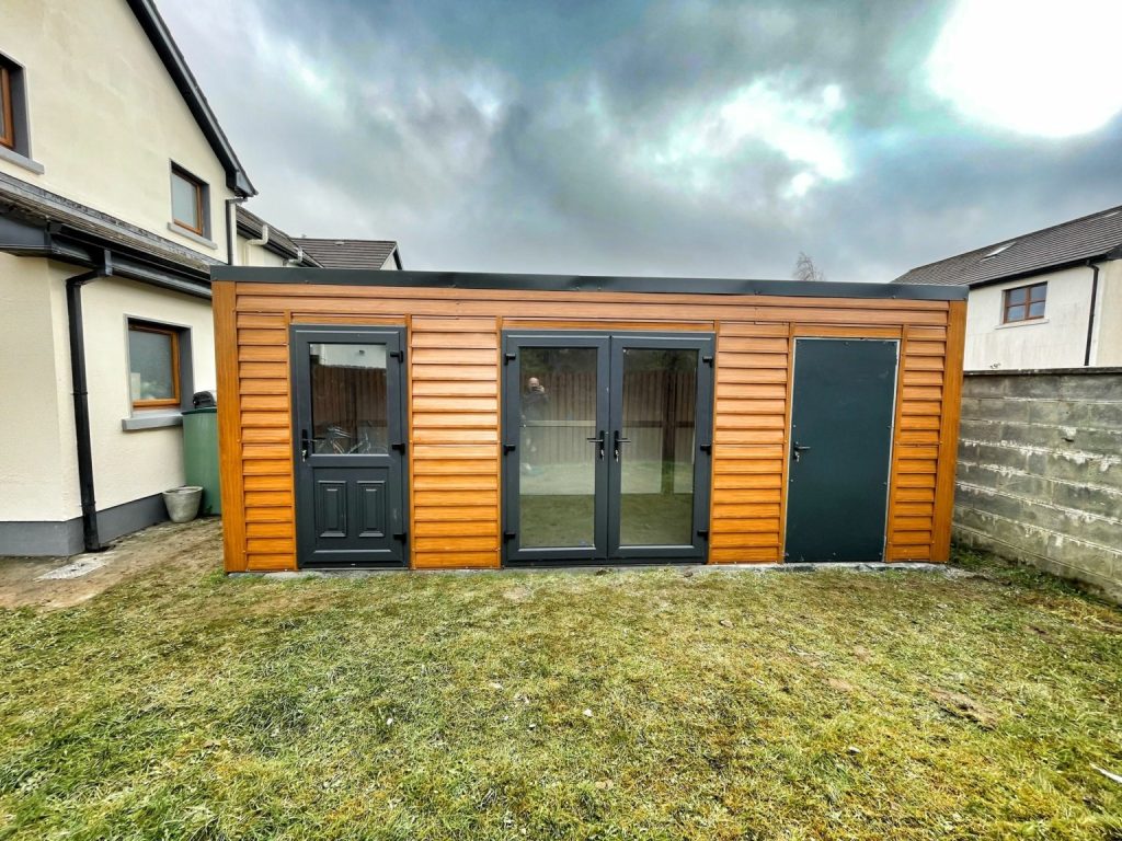 Insulated Garden Buildings woodgrain Shouteast steel sheds